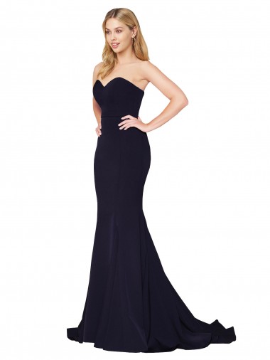 Online Sweetheart High Neck Sweep Train Sleeveless Crepe Prom Dress UK