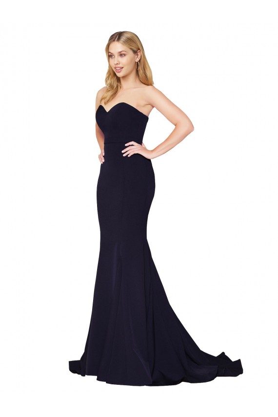 Online Sweetheart High Neck Sweep Train Sleeveless Crepe Prom Dress UK
