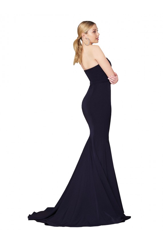 Online Sweetheart High Neck Sweep Train Sleeveless Crepe Prom Dress UK