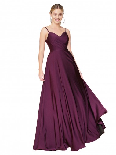 Online High Neck Spaghetti Straps Long V-Back Crepe Prom Dress UK