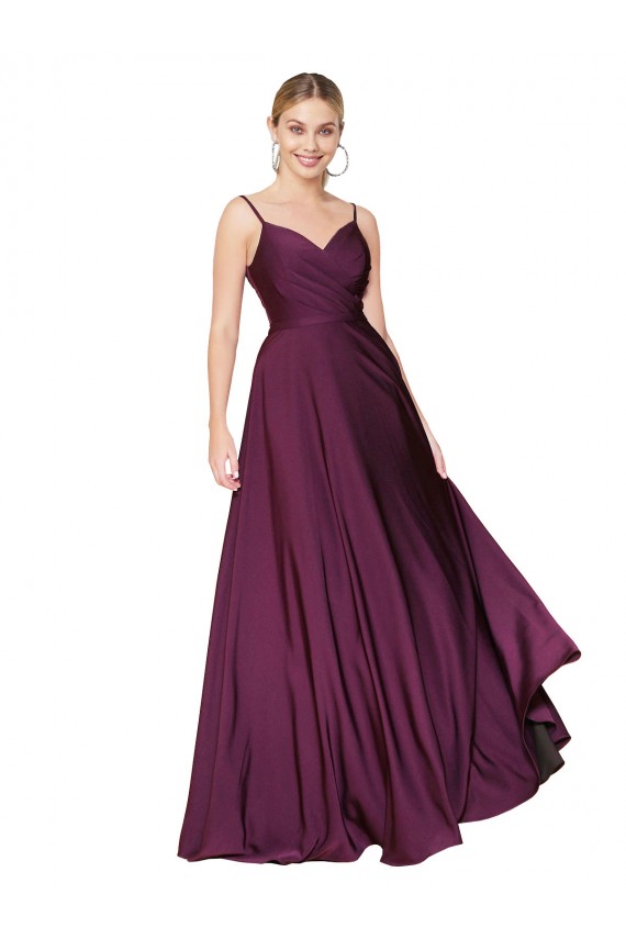 Online High Neck Spaghetti Straps Long V-Back Crepe Prom Dress UK