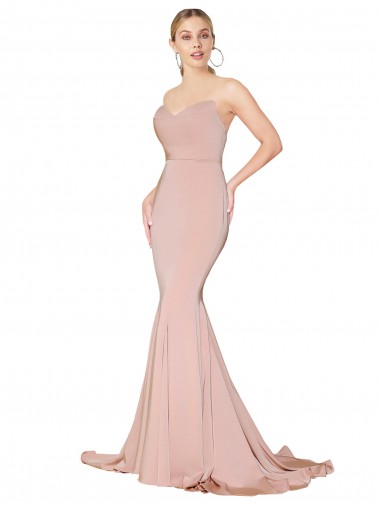 Online Sweep Train Sweetheart Long Mermaid Crepe Prom Dress Low Back UK
