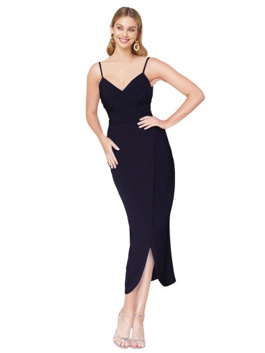 Online High Neck Spaghetti Straps Crepe Short Wrap Cocktail Prom Dress / Homecoming Dress UK