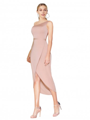 Online Knee Length One Shoulder Crepe Short Wrap Cocktail Prom Dress / Homecoming Dress UK