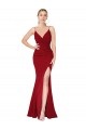 Online Spaghetti Straps V-Neck Long Crepe Dress with High Slit UK