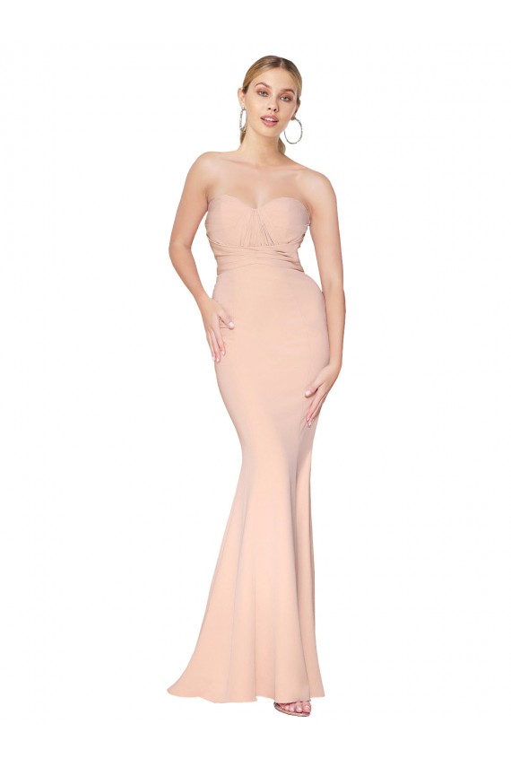 Online Sweetheart Shirred Neck Long Floor Length Crepe Prom Dress UK