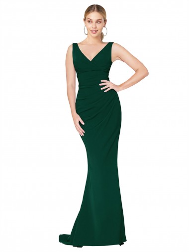Online V-Neck Floor Length Long Crepe Mermaid Prom Dress UK