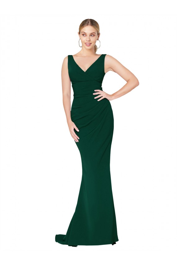 Online V-Neck Floor Length Long Crepe Mermaid Prom Dress UK