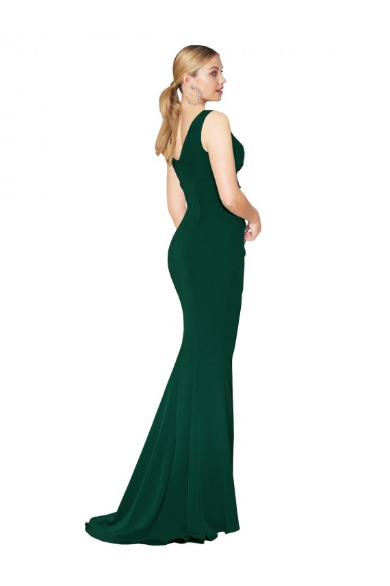 Online V-Neck Floor Length Long Crepe Mermaid Prom Dress UK
