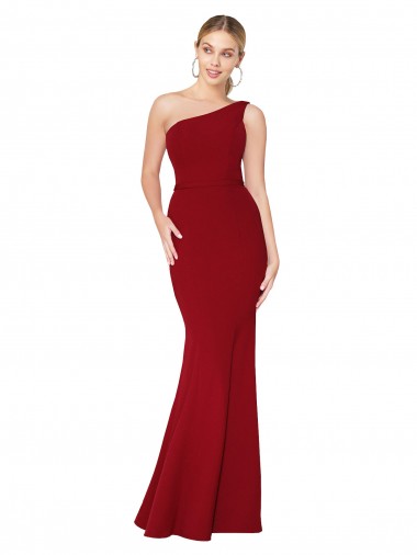 Online One Shoulder Long High Neck Sleeveless Mermaid Crepe Prom Dress UK