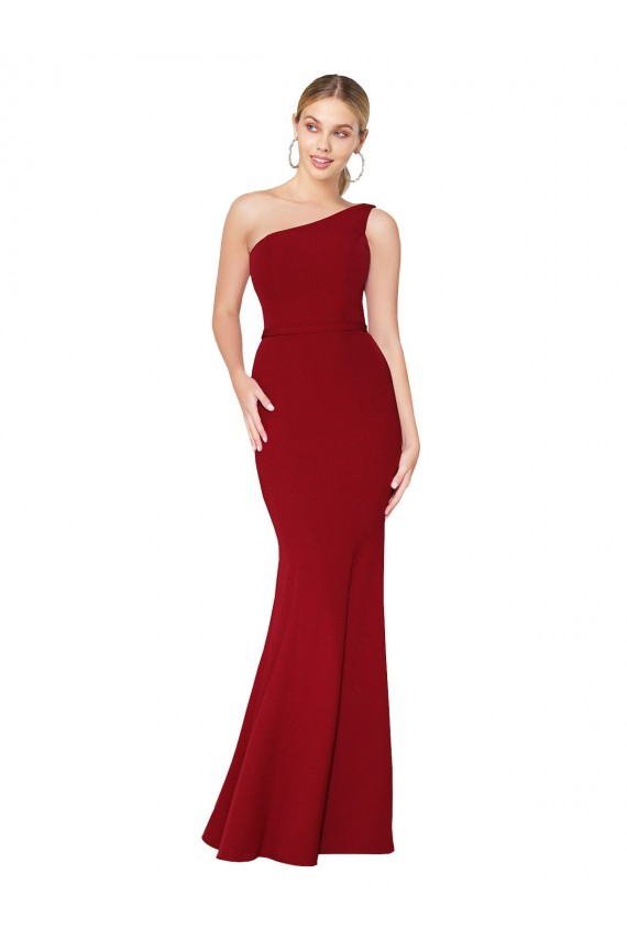 Online One Shoulder Long High Neck Sleeveless Mermaid Crepe Prom Dress UK