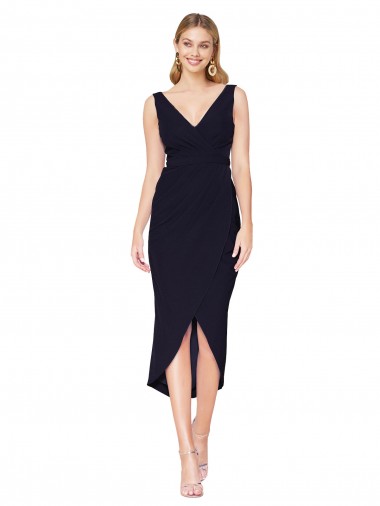 Online Short Knee Length V-Neck Crepe Cocktail Wrap Cocktail Prom Dress / Homecoming Dress UK