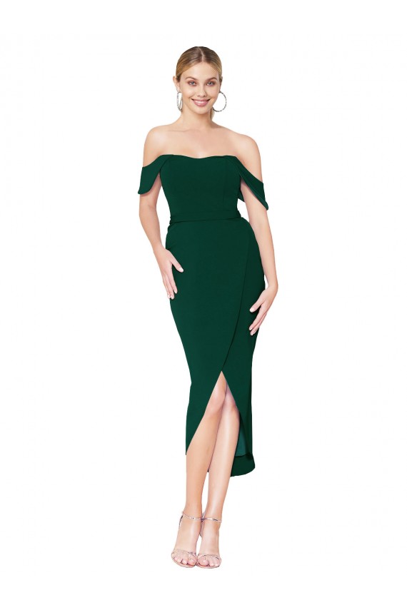 Online Off the Shoulder Short Knee Length Crepe Wrap Cocktail Prom Dress / Homecoming Dress UK