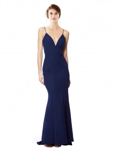 Online Deep V-Neck Spaghetti Straps Mermaid Crepe Prom Dress UK