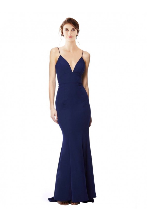 Online Deep V-Neck Spaghetti Straps Mermaid Crepe Prom Dress UK