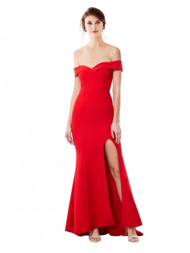 Online Off the Shoulder Sweetheart Maxi Crepe Prom Dress With Thigh Split and Train UK