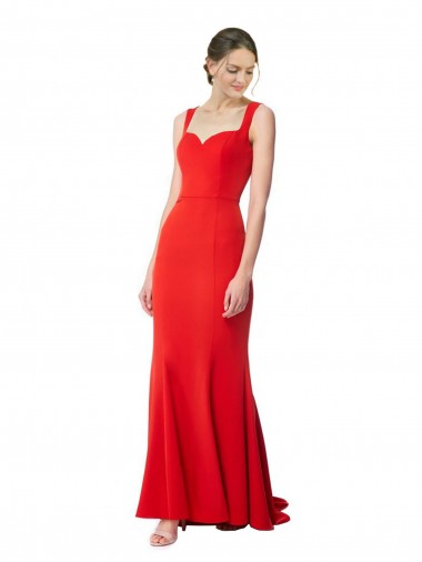 Online Long Chapel Train Fishtail Maxi Crepe Prom Dress with Sweetheart Neckline UK