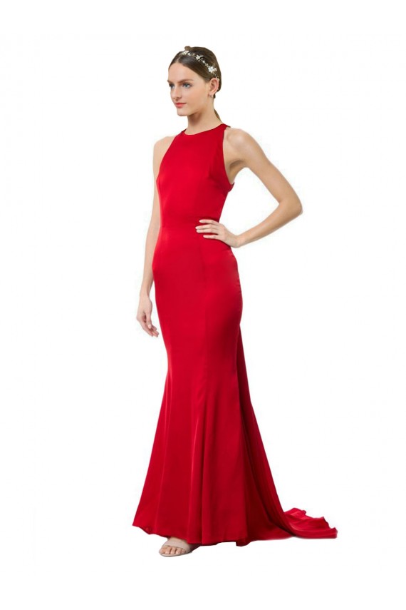 Online High Neck Mermaid Open Back Crepe Maxi Prom Dress with Train Detail UK