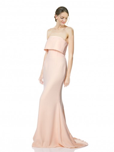 Online High Neck Strapless Long Crepe Maxi Prom Dress with Overlay UK