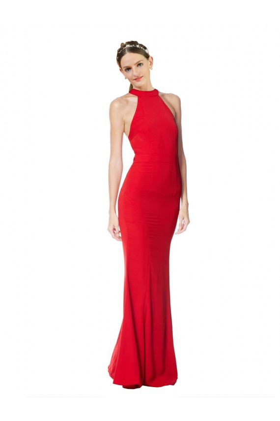 Online Halter Neck Keyhole Back Sleeveless Crepe Maxi Prom Dress UK
