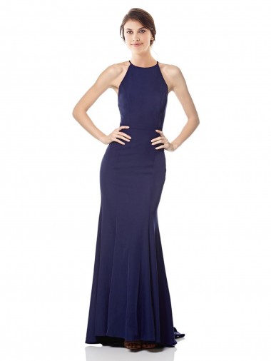 Online High Neck Fishtail Crepe Prom Dress with Open Back Detail UK