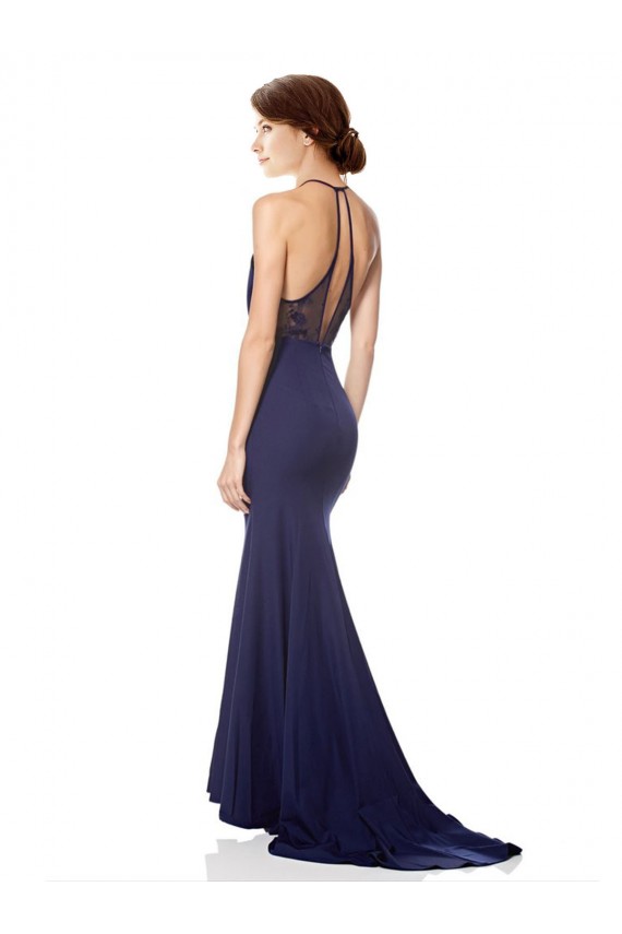 Online High Neck Fishtail Crepe Prom Dress with Open Back Detail UK