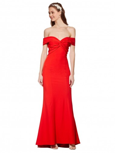 Online Cross Front and Back Bardot Sleeveless Crepe Maxi Prom Dress UK