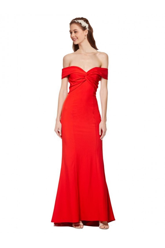 Online Cross Front and Back Bardot Sleeveless Crepe Maxi Prom Dress UK
