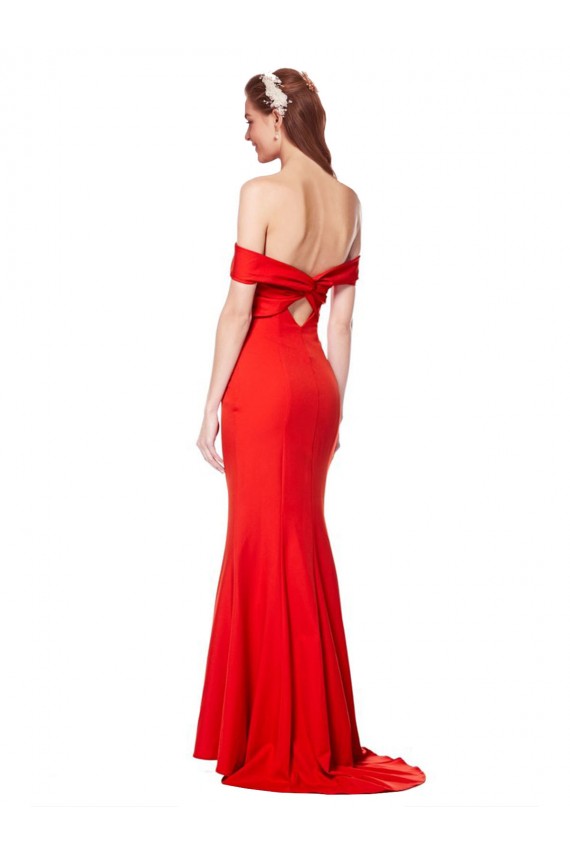 Online Cross Front and Back Bardot Sleeveless Crepe Maxi Prom Dress UK