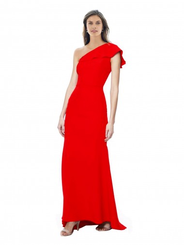 Online High Neck Ruffle Frill One Shoulder Maxi Crepe Prom Dress UK