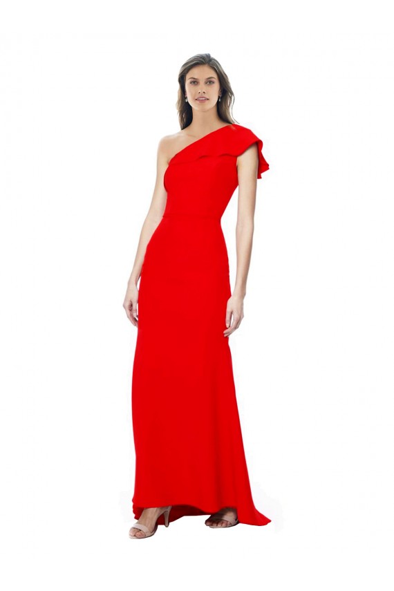 Online High Neck Ruffle Frill One Shoulder Maxi Crepe Prom Dress UK