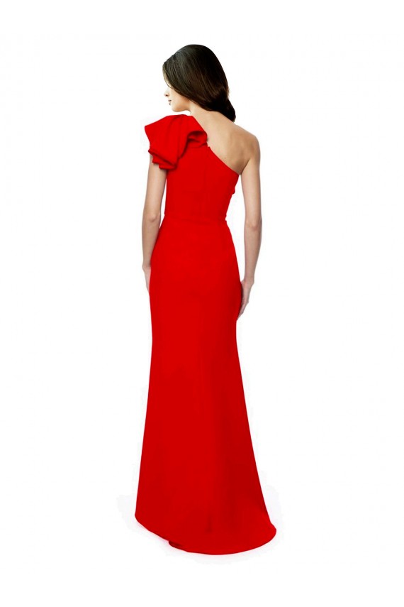 Online High Neck Ruffle Frill One Shoulder Maxi Crepe Prom Dress UK