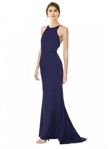 Online Fishtail High Neck Maxi Crepe Bridesmiad Dress with Strappy Back Detail UK