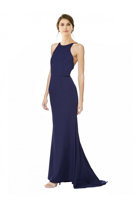 Online Fishtail High Neck Maxi Crepe Bridesmiad Dress with Strappy Back Detail UK