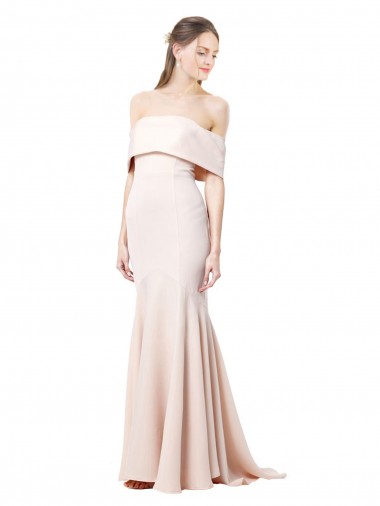 Online Mermaid Bardot Maxi Crepe Bridesmiad Dress with Fishtail Train UK