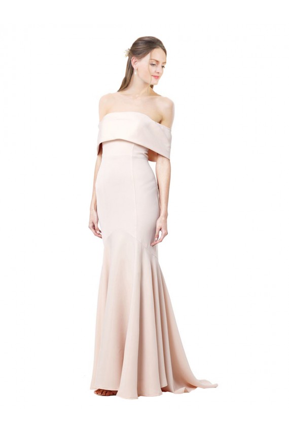 Online Mermaid Bardot Maxi Crepe Bridesmiad Dress with Fishtail Train UK