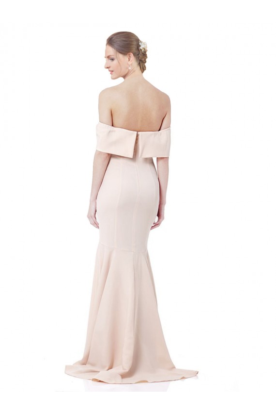 Online Mermaid Bardot Maxi Crepe Bridesmiad Dress with Fishtail Train UK