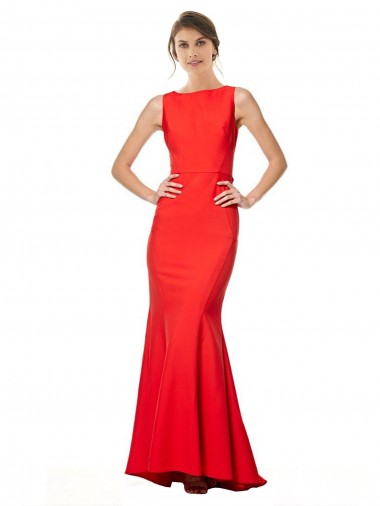 Online High Neck Maxi Crepe Bridesmiad Dress with Exaggerated Back Ruffle UK