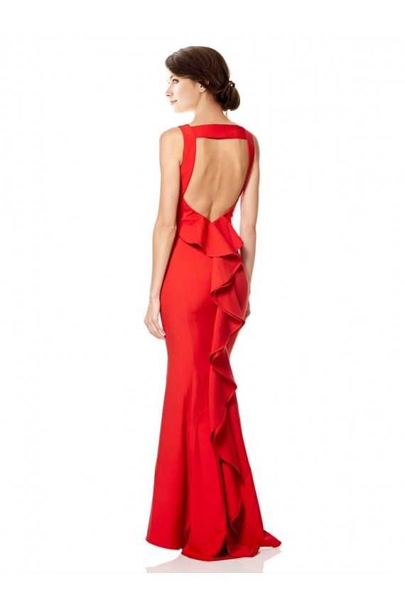 Online High Neck Maxi Crepe Bridesmiad Dress with Exaggerated Back Ruffle UK