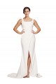 Online Square Neck Long Sheath Sweep Train Crepe Prom Dress  UK