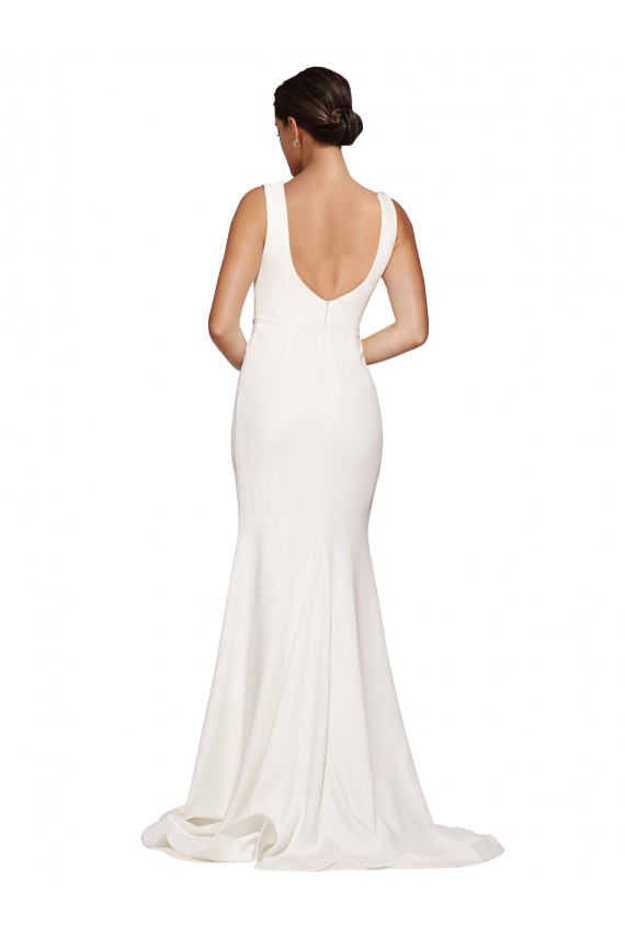 Online Square Neck Long Sheath Sweep Train Crepe Prom Dress  UK