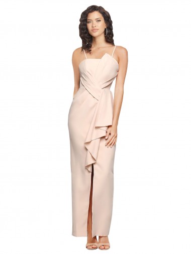 Online Long Full Length Ruffles Strapless Low Back Crepe Prom Dress with Straps UK