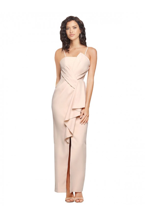 Online Long Full Length Ruffles Strapless Low Back Crepe Prom Dress with Straps UK
