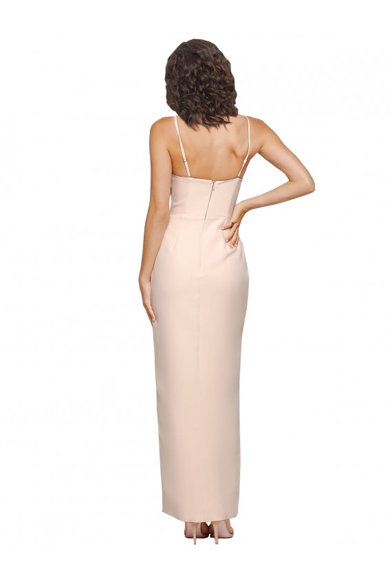 Online Long Full Length Ruffles Strapless Low Back Crepe Prom Dress with Straps UK