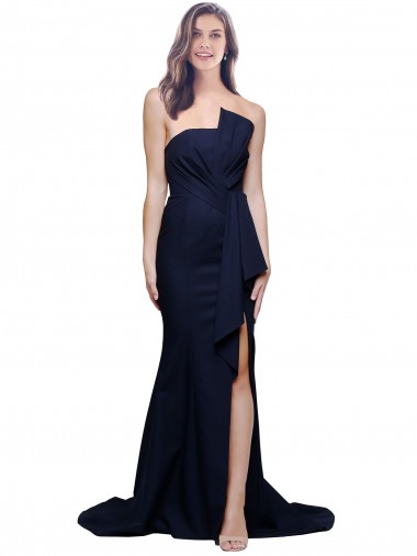 Online Long Strapless Sweep Train Low Back Crepe Prom Dress UK