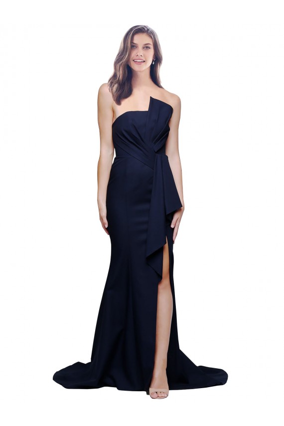 Online Long Strapless Sweep Train Low Back Crepe Prom Dress UK
