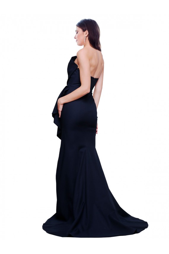 Online Long Strapless Sweep Train Low Back Crepe Prom Dress UK