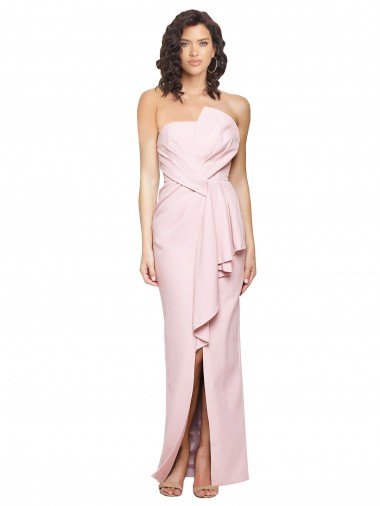 Online Strapless Long Full Length Ruffles Low Back Crepe Prom Dress UK
