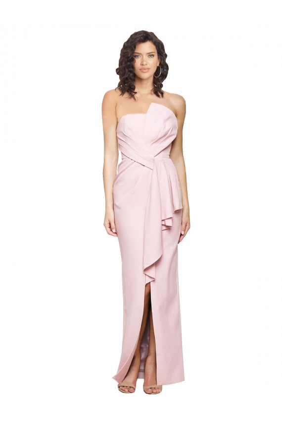 Online Strapless Long Full Length Ruffles Low Back Crepe Prom Dress UK