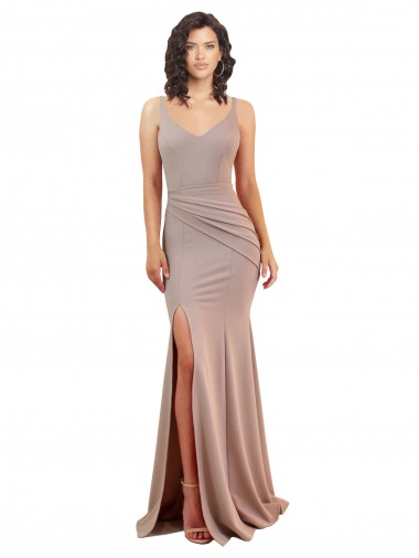 Online Fishtail Shape V-Neck Crepe Prom Dress with Slit UK
